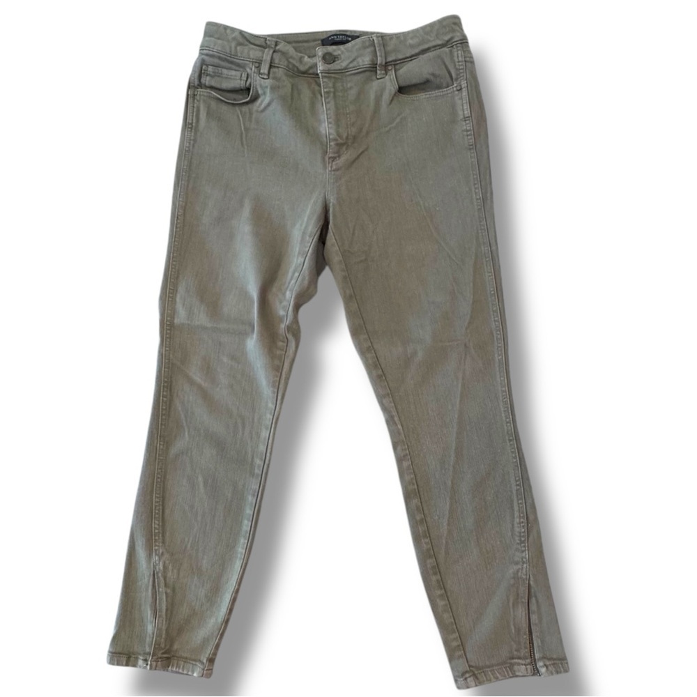 ANN TAYLOR Women's Curvy Fit Skinny Crop Olive Zip Ankle Jeans Size 6